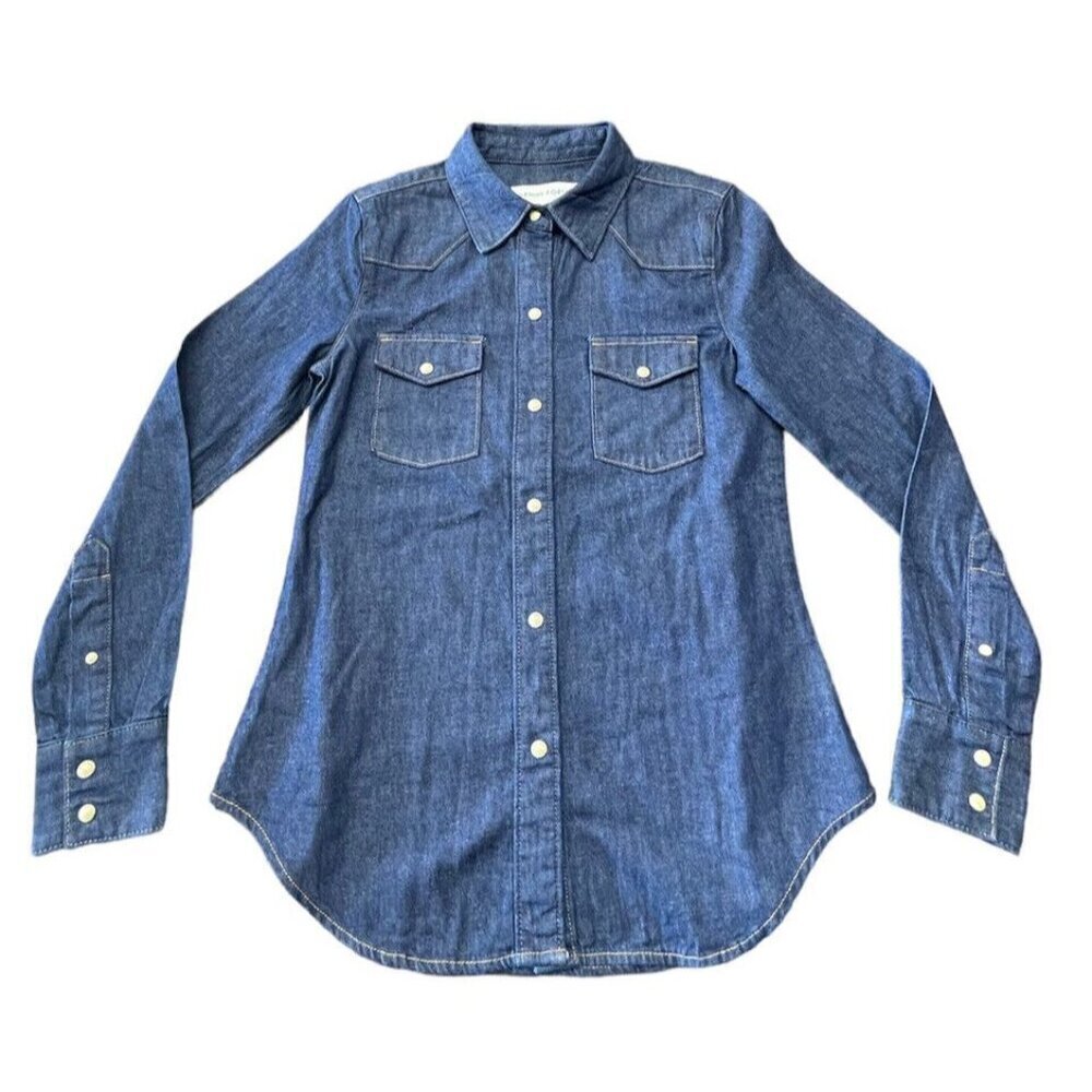 Aritzia Denim Forum Shirt Sz XXS Blue Denim Button Down Preppy Southwestern